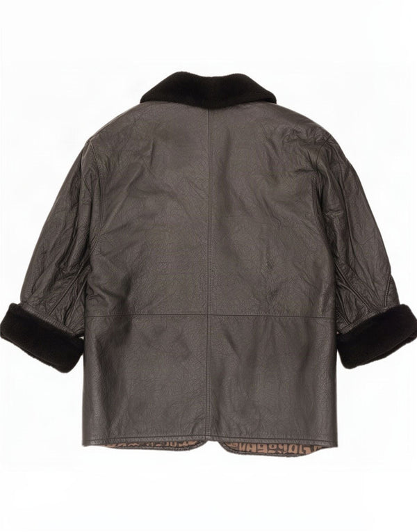 Giacca in pelle vintage da donna a 2 bottoni IT 44 media nera