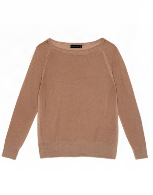 Maglione oversize con scollo a barca da donna Zara UK 10 piccolo in viscosa beige