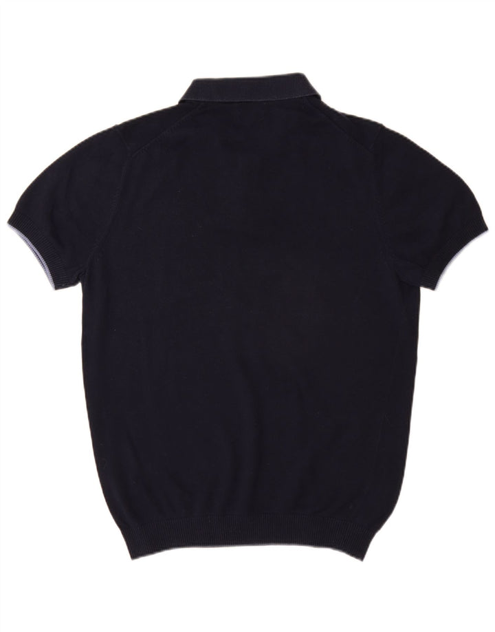 Massimo Dutti Maglione da uomo a maniche corte con collo a polo grande blu navy