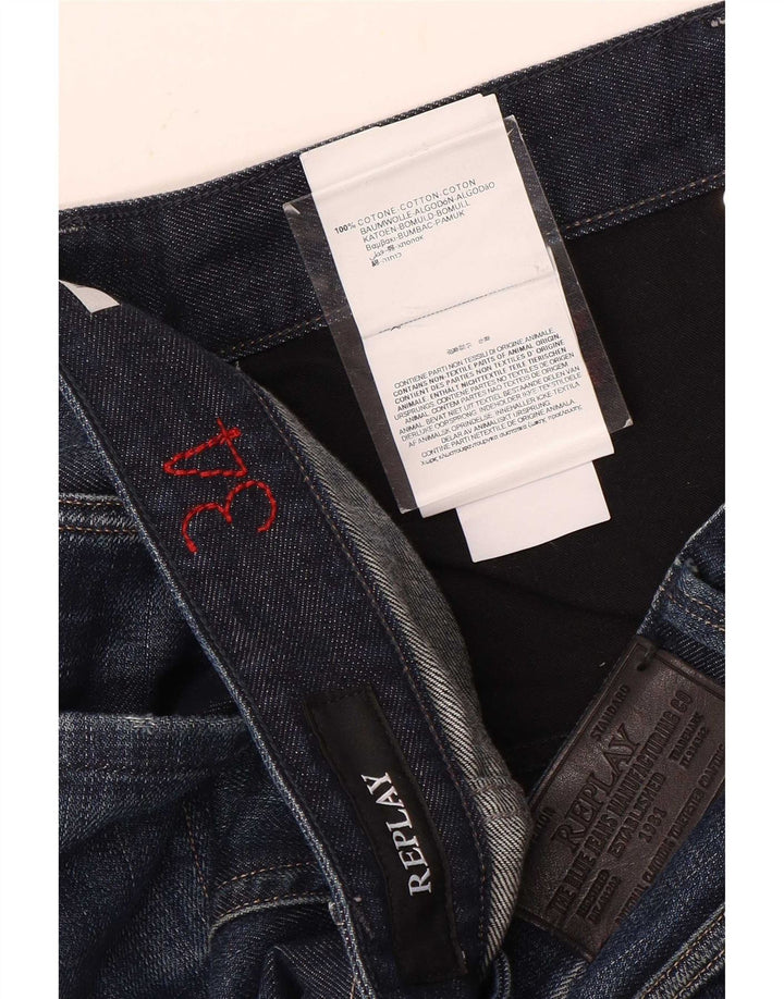 Jeans dritti invecchiati da uomo Replay W34 L31 cotone blu