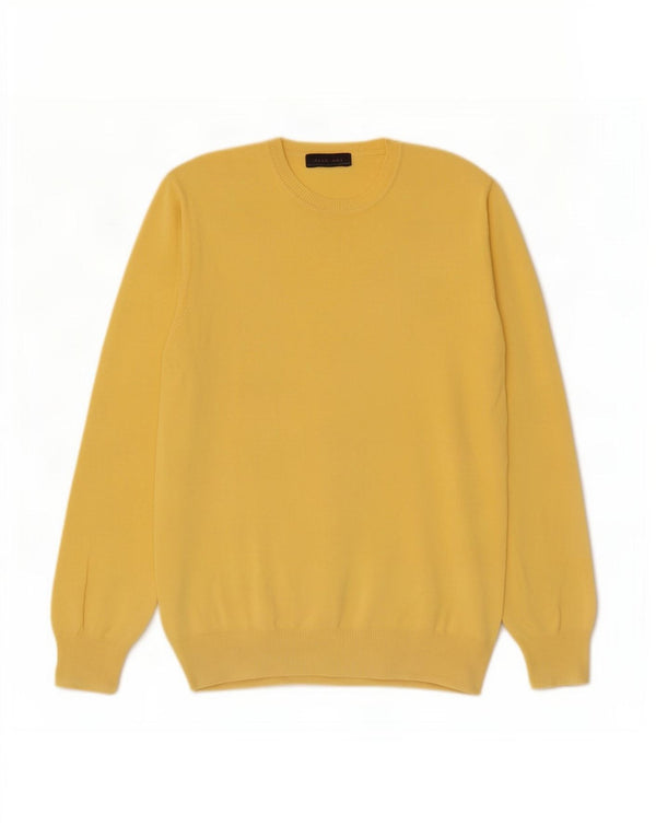 Maglione maglione girocollo da uomo Zara grande in cotone giallo