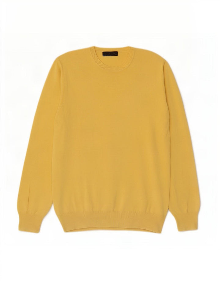 Maglione maglione girocollo da uomo Zara grande in cotone giallo