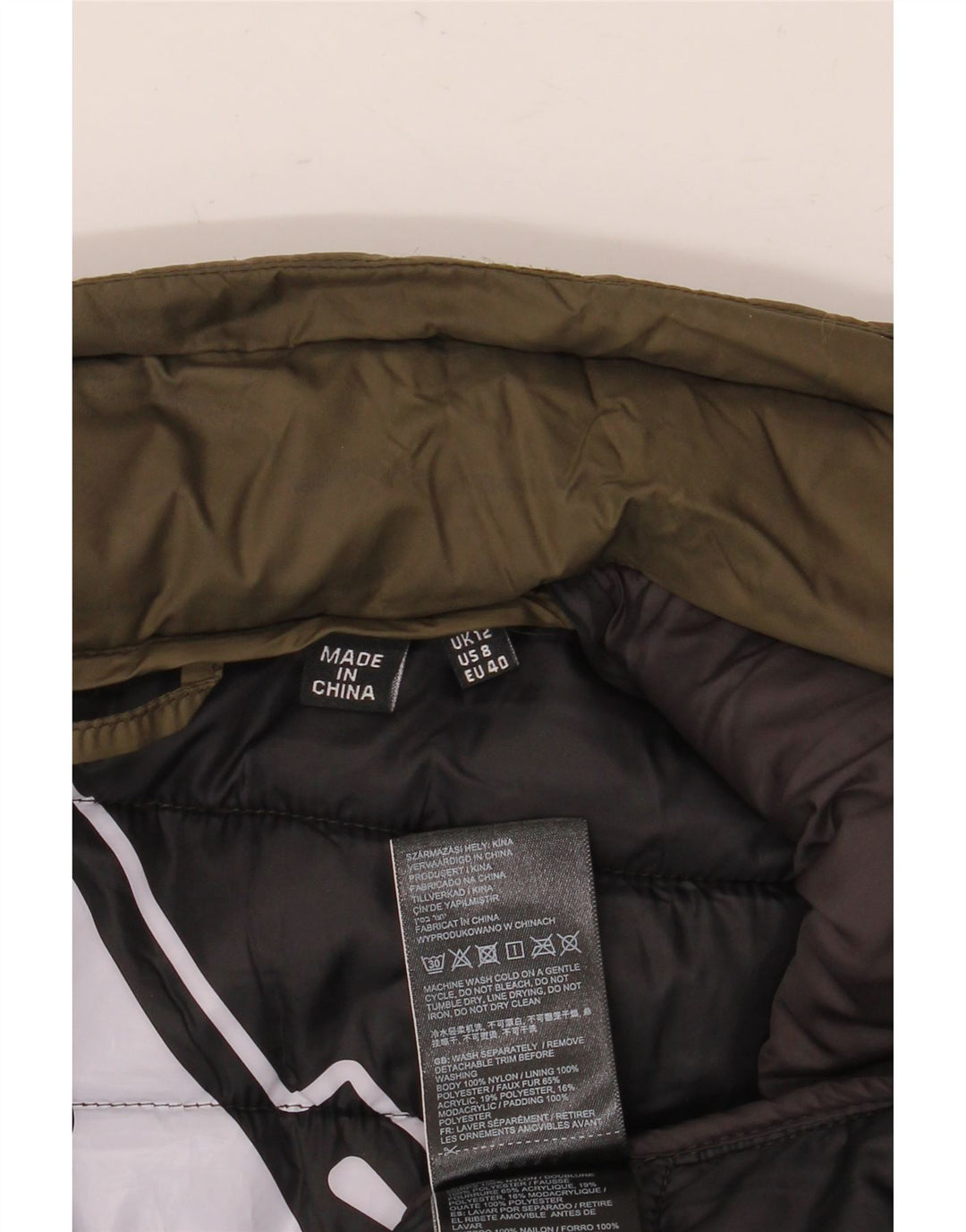 Giacca imbottita da donna Superdry UK 12 nylon kaki medio