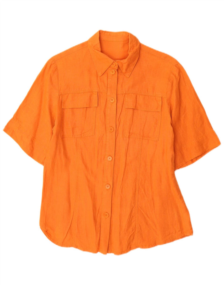 Camicia a maniche corte da donna VINTAGE UK 12 Lino arancione medio