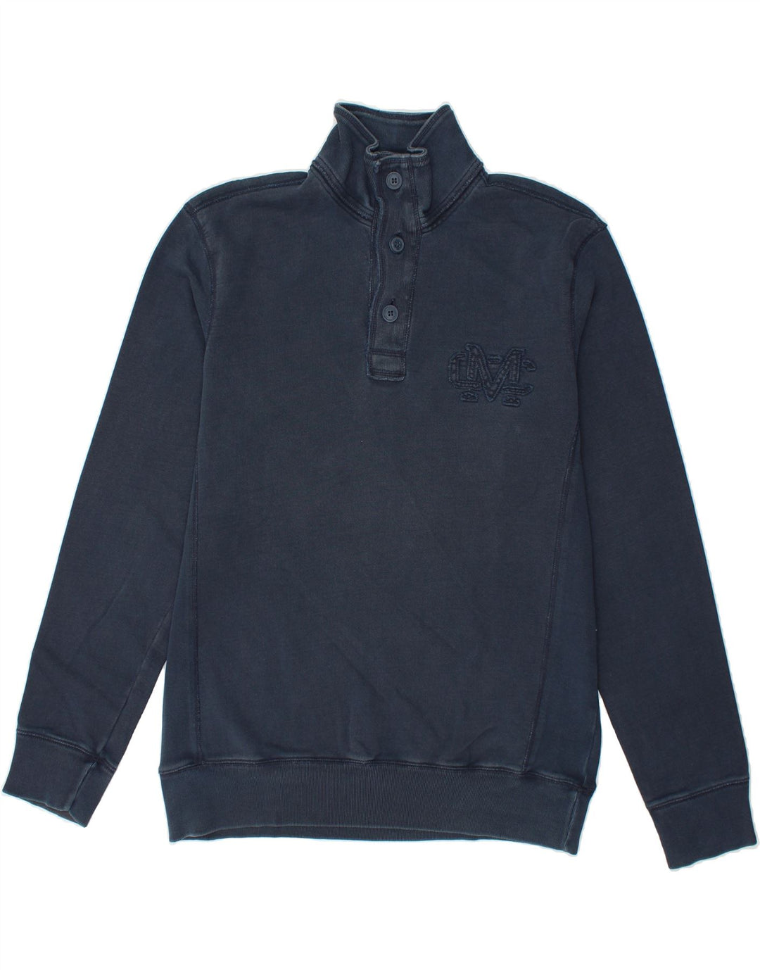 L.O.G.G Mens Button Neck Sweatshirt Jumper Medium Navy Blue Cotton Vintage L.O.G.G and Second-Hand L.O.G.G from Messina Hembry 
