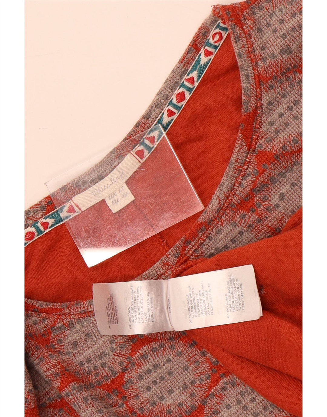 Top corto da donna a maniche lunghe White Stuff UK 12 Rosso medio geometrico