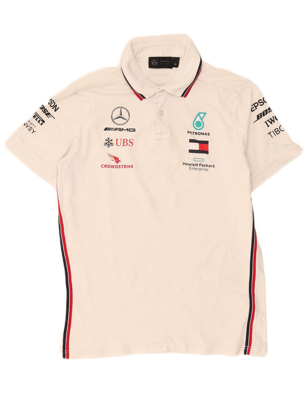 Polo grafica da uomo vintage in cotone a righe bianche medie