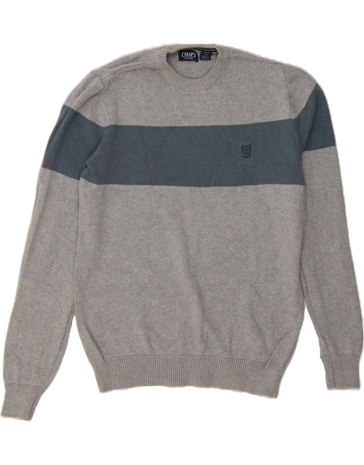CHAPS Mens Crew Neck Jumper Sweater Medium Grey Colourblock Cotton Vintage Chaps and Second-Hand Chaps from Messina Hembry 