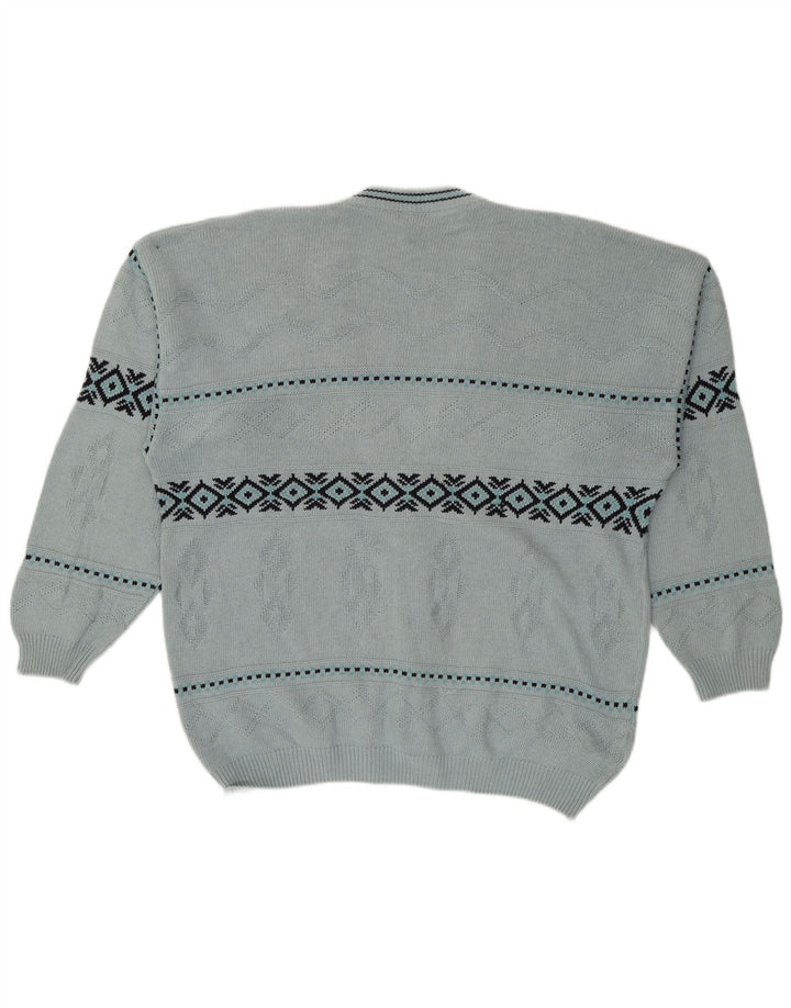 Maglione cardigan da uomo Mr. Forrest XL in cotone geometrico blu