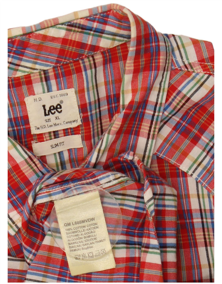 Camicia LEE da uomo slim fit a maniche corte XL in cotone a quadri rossi