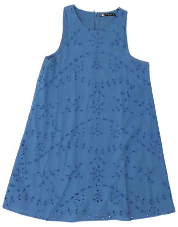 Abito a trapezio senza maniche da donna Zara UK 10 Piccolo cotone floreale blu