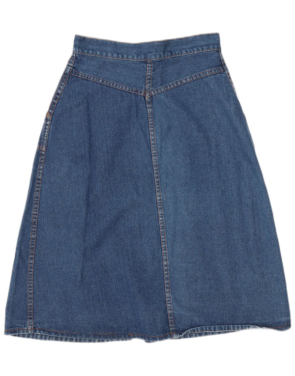 Gonna maxi a trapezio in denim vintage da donna W28 blu medio