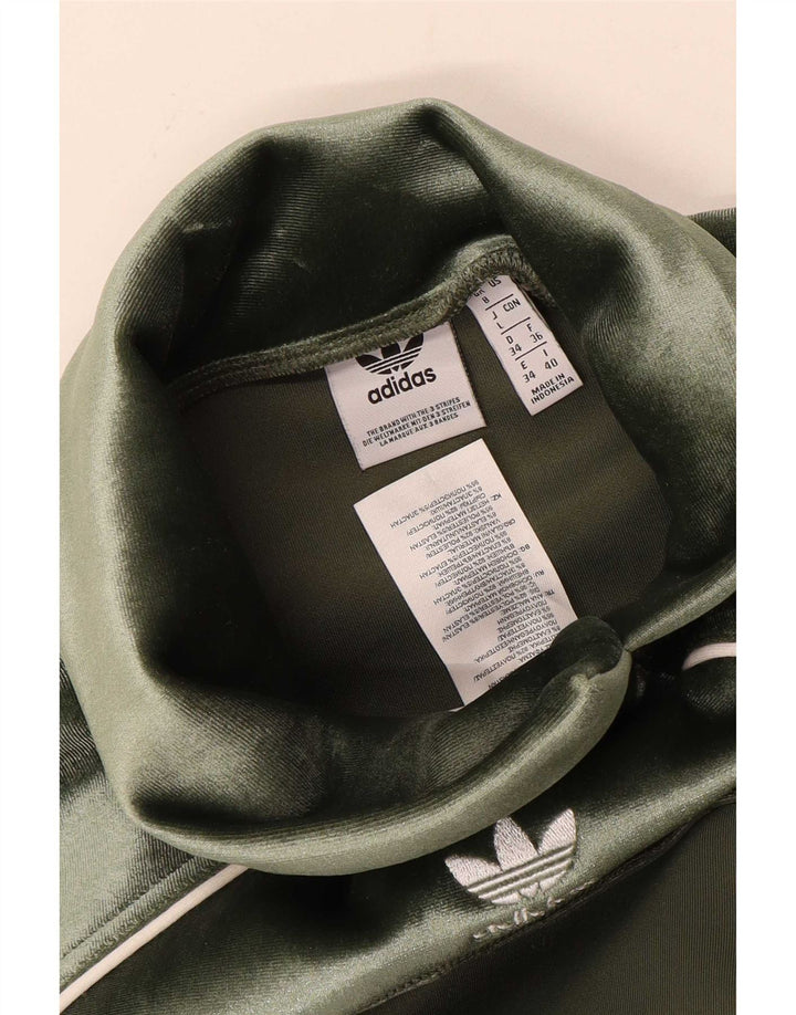 Adidas Donna Top in Velluto Oversize Manica 3/4 UK 8 Piccolo Poliestere Verde