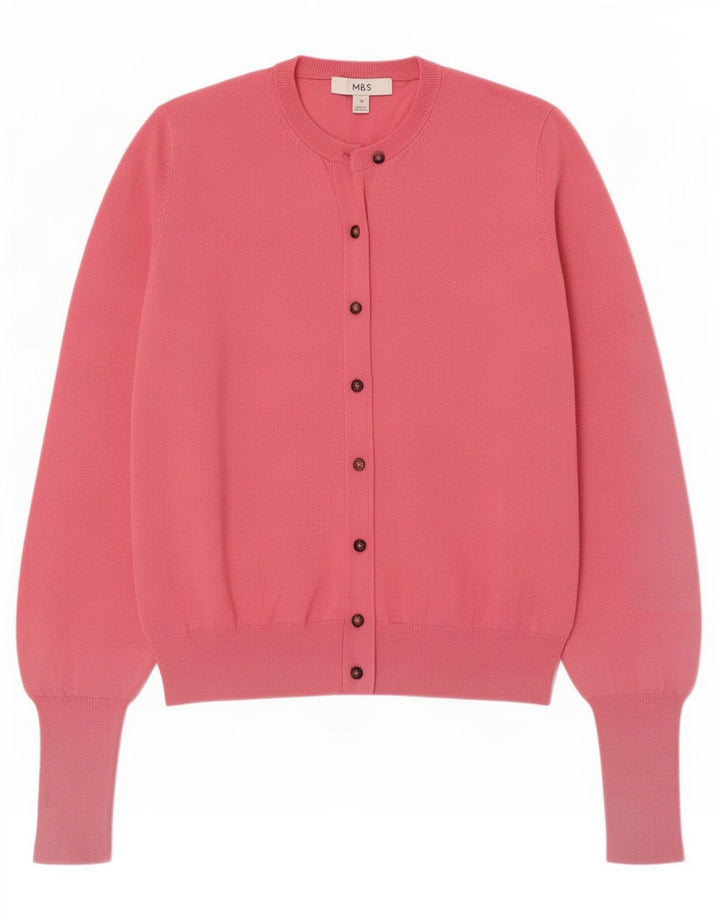 Maglione cardigan da donna Marks & Spencer UK 14 Viscosa rosa medio