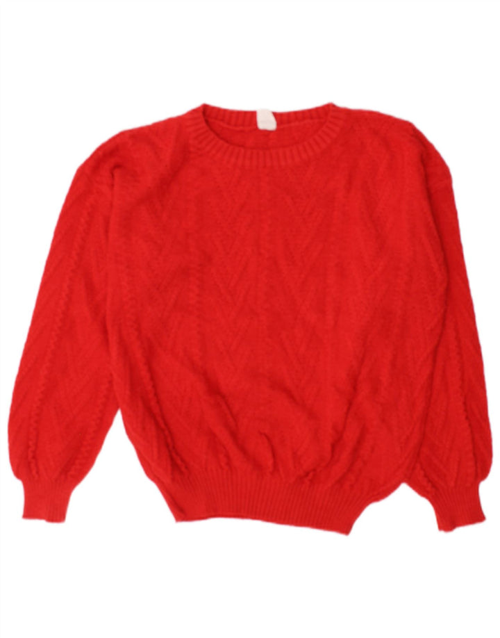 Maglione maglione girocollo da donna vintage UK 14 cotone rosso medio