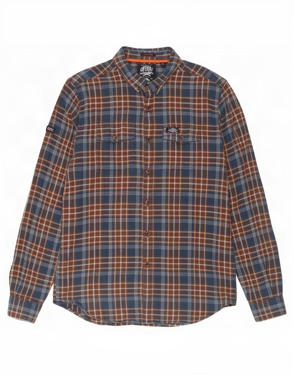 Camicia da uomo in flanella vestibilità regolare Superdry XL in cotone scozzese blu