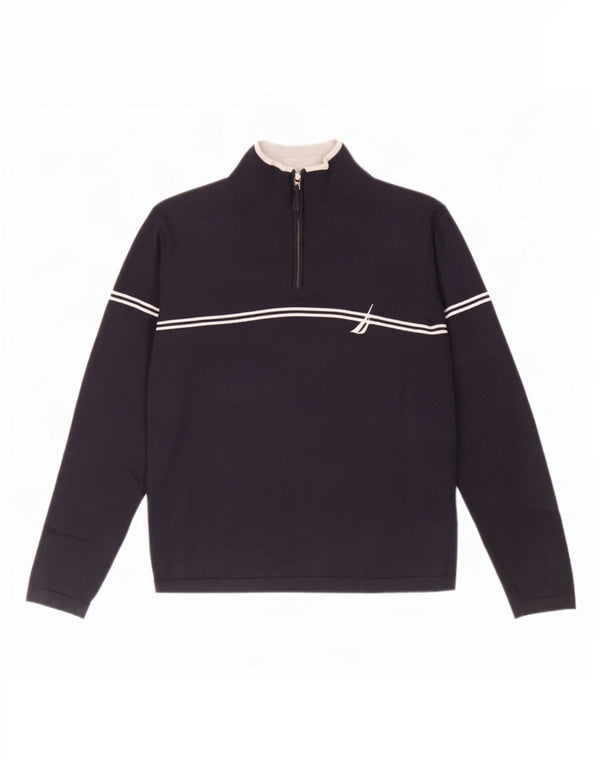Maglione da uomo Nautica con collo con zip, grande cotone a righe blu navy