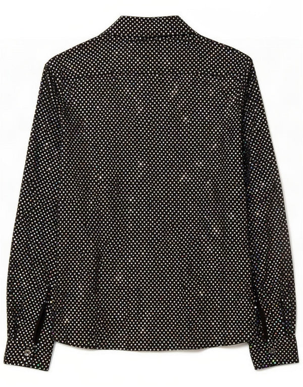 Camicia camicia oversize vintage da donna UK 10 piccola in poliestere maculato nero