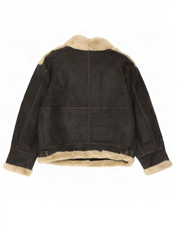 Giacca in shearling da uomo del Quebec UK 42 XL in pelle nera