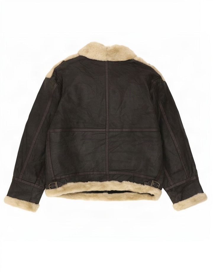 Giacca in shearling da uomo del Quebec UK 42 XL in pelle nera