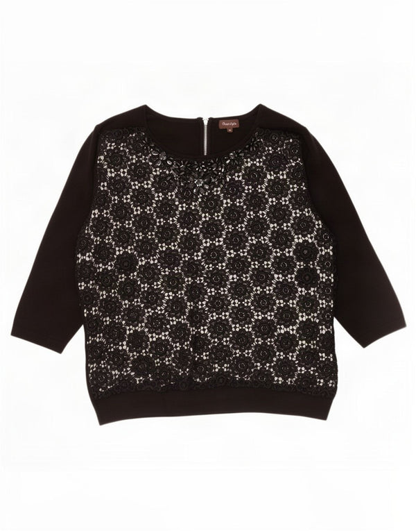 Phase Eight Camicetta da donna con maniche a 3/4 Top UK 14 Grande viscosa floreale nera