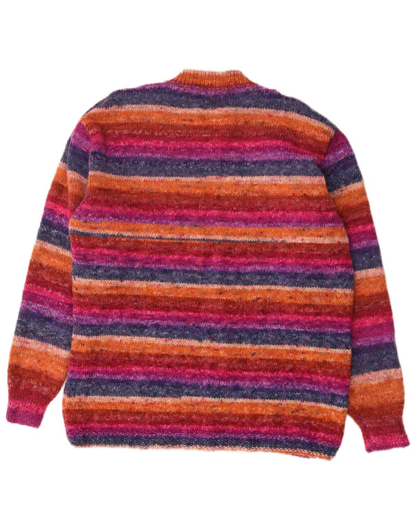 Maglione maglione girocollo da donna vintage UK 16 grandi righe multicolori