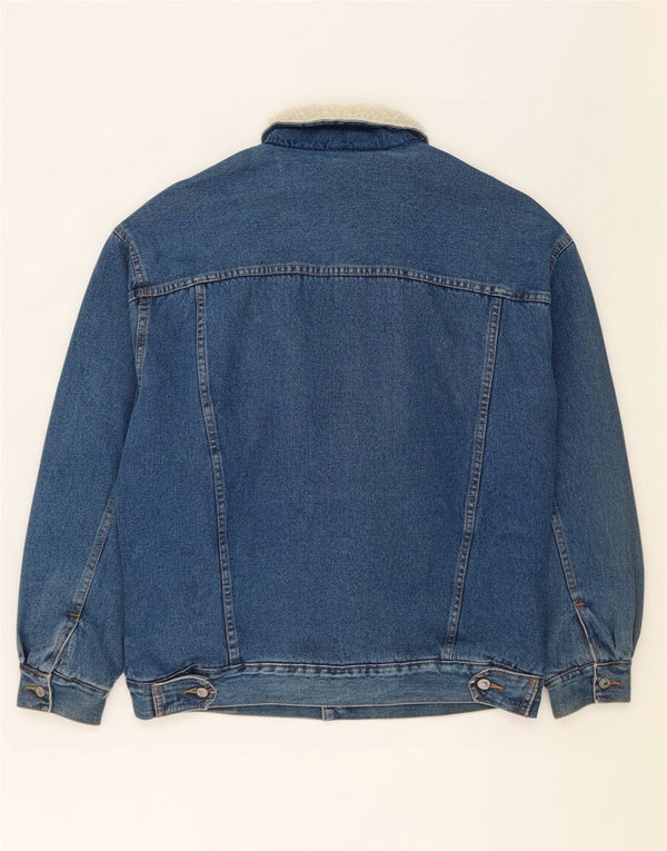 Giacca in denim Sherpa vintage da uomo vestibilità ampia UK 38 Cotone blu medio