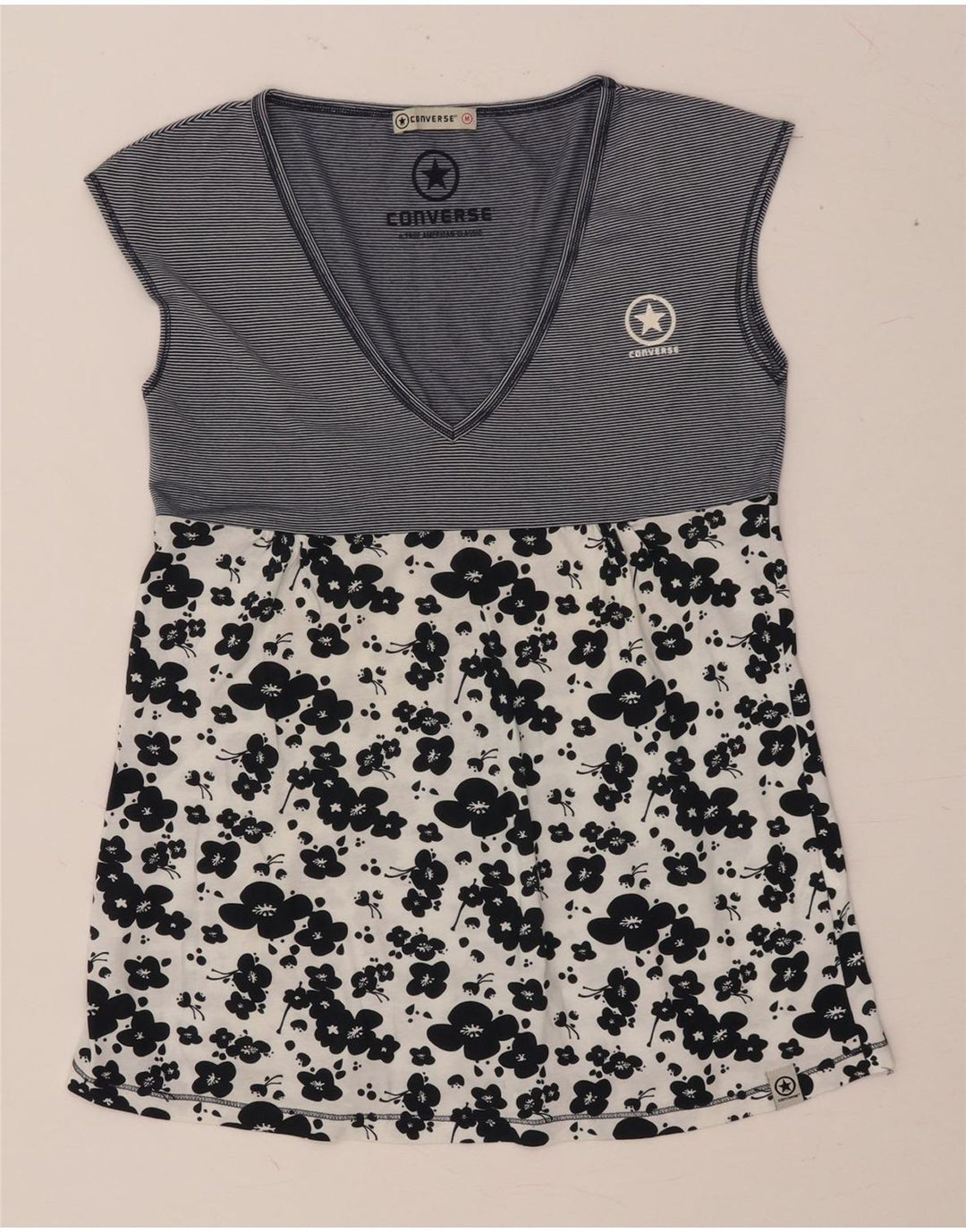 CONVERSE Camicetta senza maniche da donna Top UK 12 Cotone floreale medio blu navy