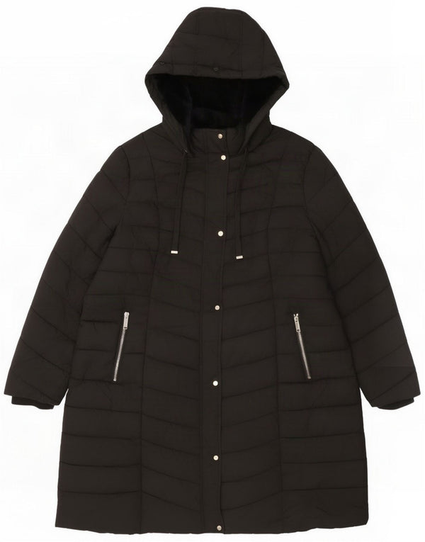 M&Co Cappotto imbottito con cappuccio da donna UK 22 3XL Nero