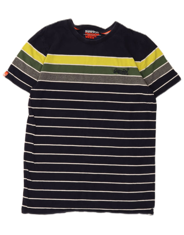 T-shirt da uomo Superdry Orange Label Top XS in cotone a righe blu navy