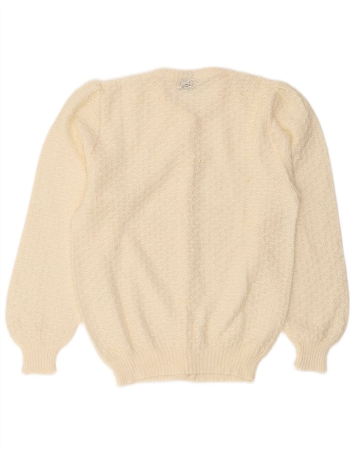 Maglione cardigan da donna vintage UK 10 piccolo bianco sporco