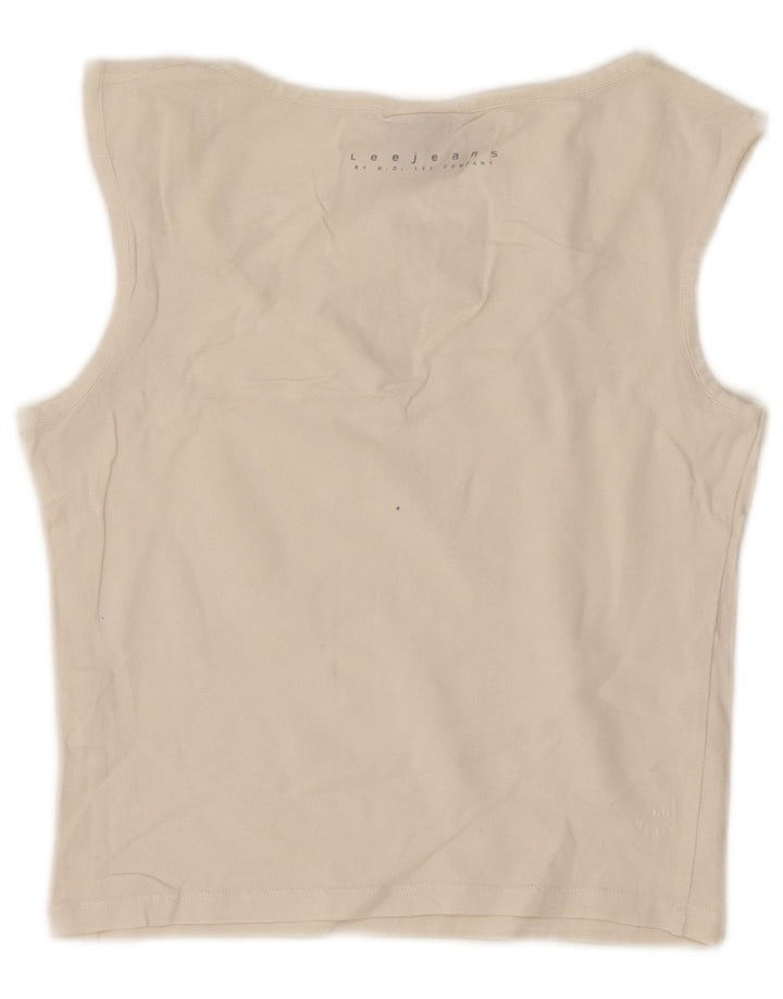 Canottiera corta da donna Lee UK 14 grande cotone bianco sporco