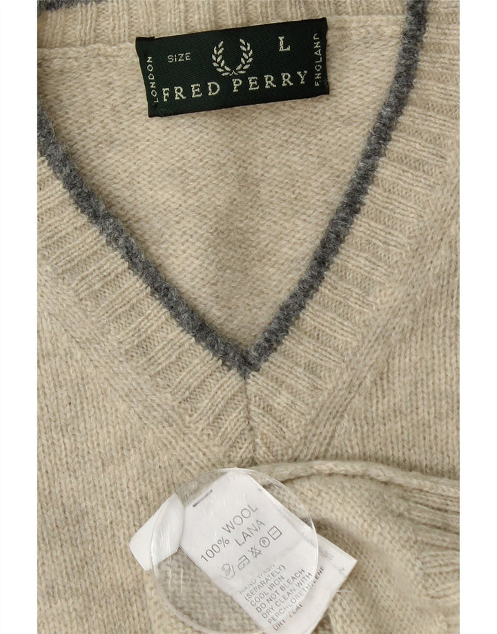 FRED PERRY Maglione da uomo con scollo a V grande lana verde