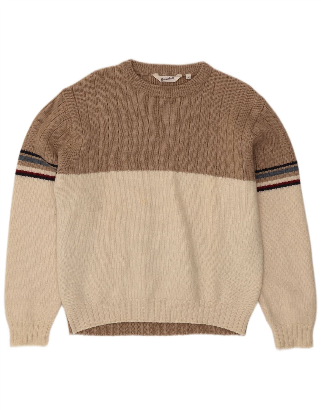 Paul Smith Uomo Maglione Girocollo Maglione Grande Lana Colorblock Beige
