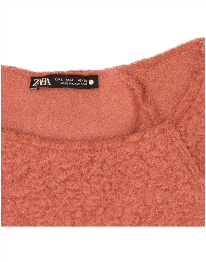 Maglione maglione oversize con scollo a barca da donna Zara UK 16 grande poliestere rosa