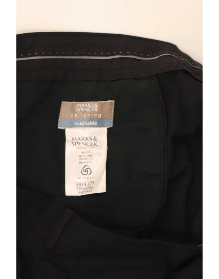 Pantaloni da abito con pegging da uomo Marks & Spencer W34 L31 poliestere blu navy
