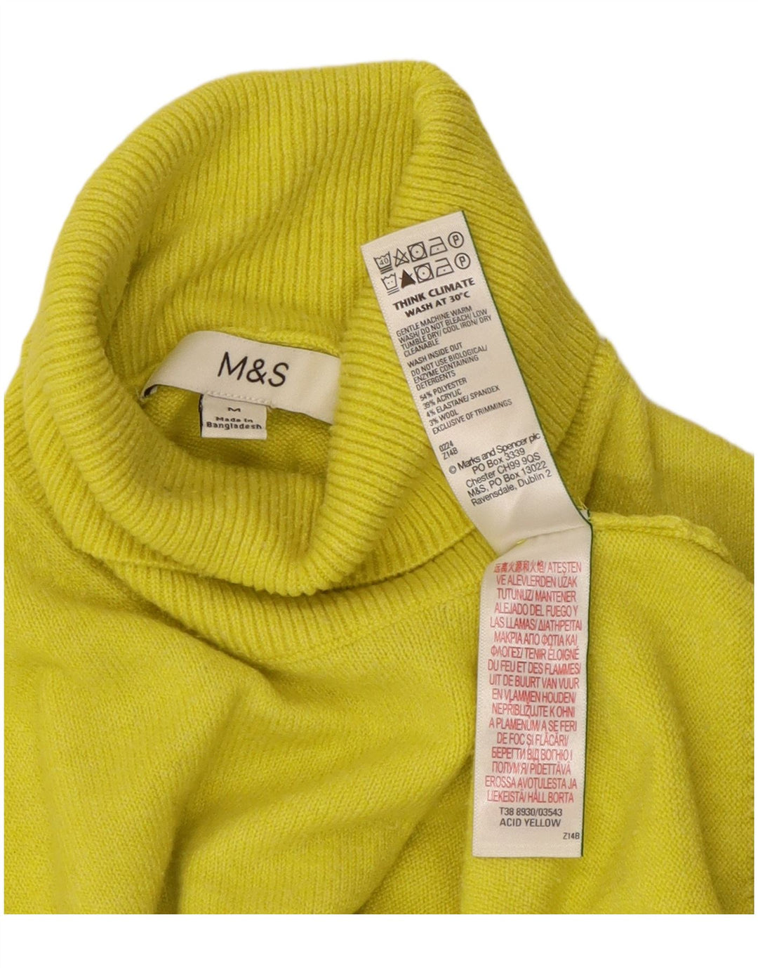 Maglione maglione a collo alto da donna Marks & Spencer UK 14 giallo medio