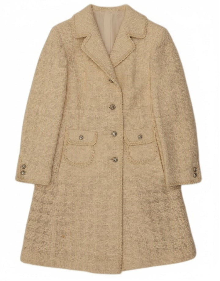 Esclusivo soprabito da donna UK 10 piccolo quadretto bianco sporco