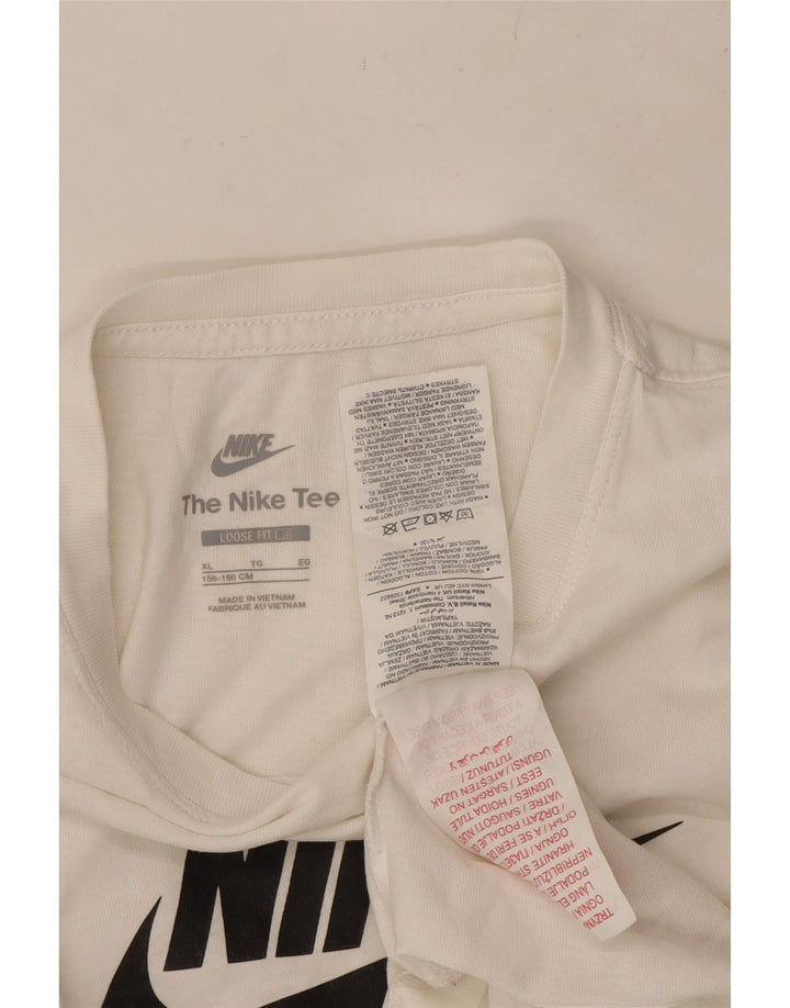 NIKE Girls Loose Fit Graphic T-Shirt Top 13-14 Years XL White Cotton Vintage Nike and Second-Hand Nike from Messina Hembry 