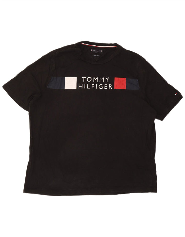 TOMMY HILFIGER T-shirt grafica da uomo Top 3XL cotone nero