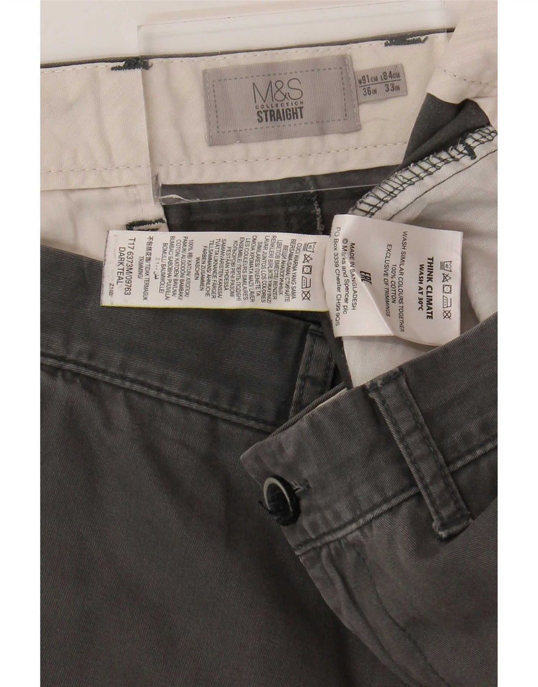 Pantaloni chino dritti da uomo Marks & Spencer W36 L30 cotone grigio