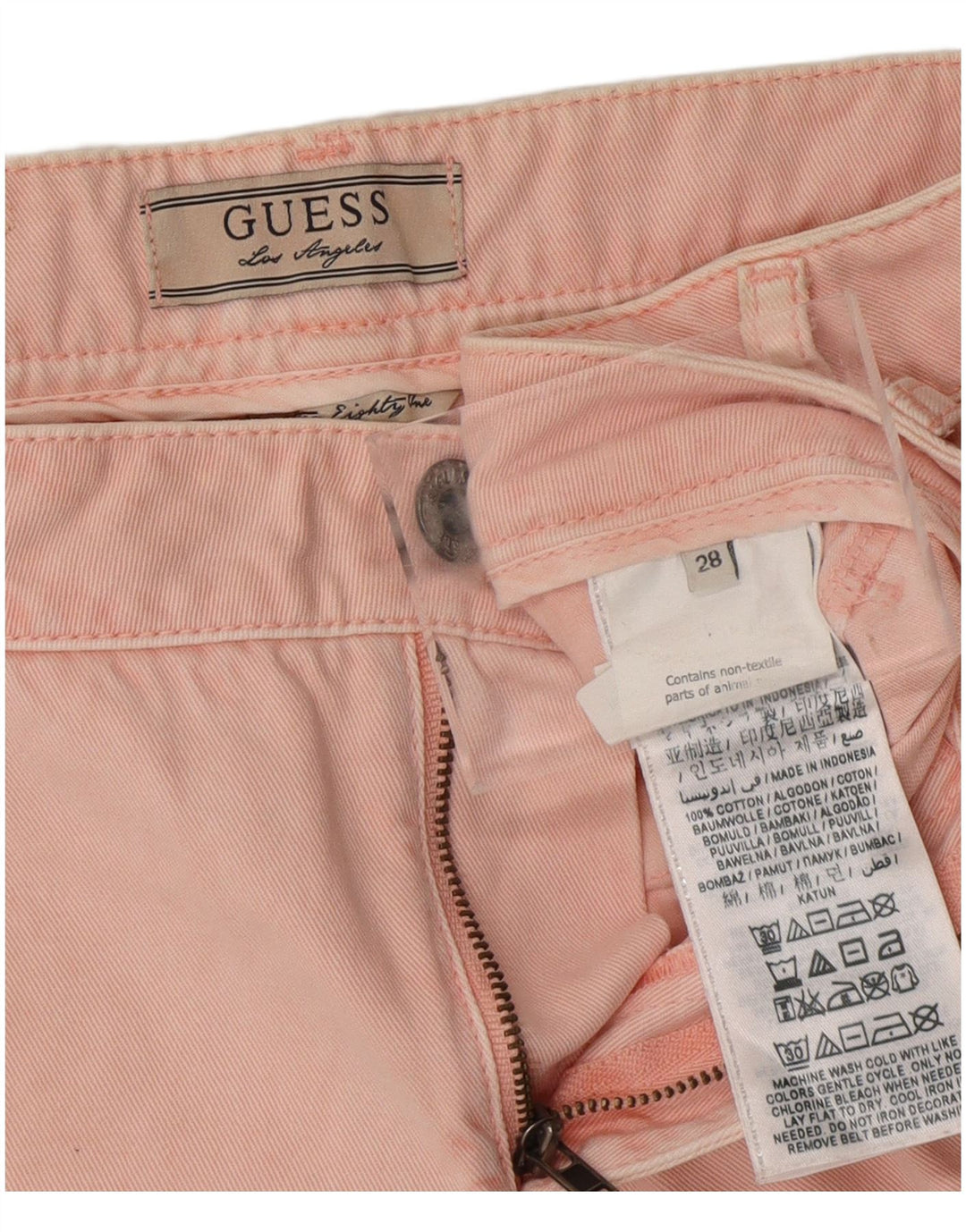 Pantaloncini chino GUESS da donna a vita bassa W28 cotone rosa medio
