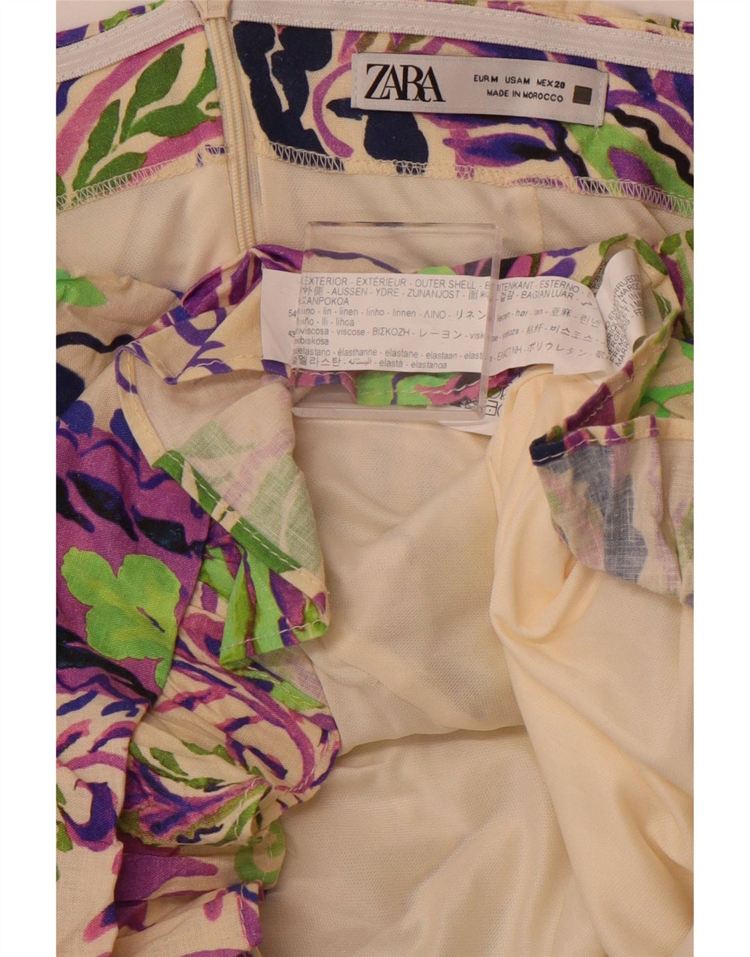 Mini abito senza spalline da donna ZARA UK 12 Lino Paisley medio multicolore