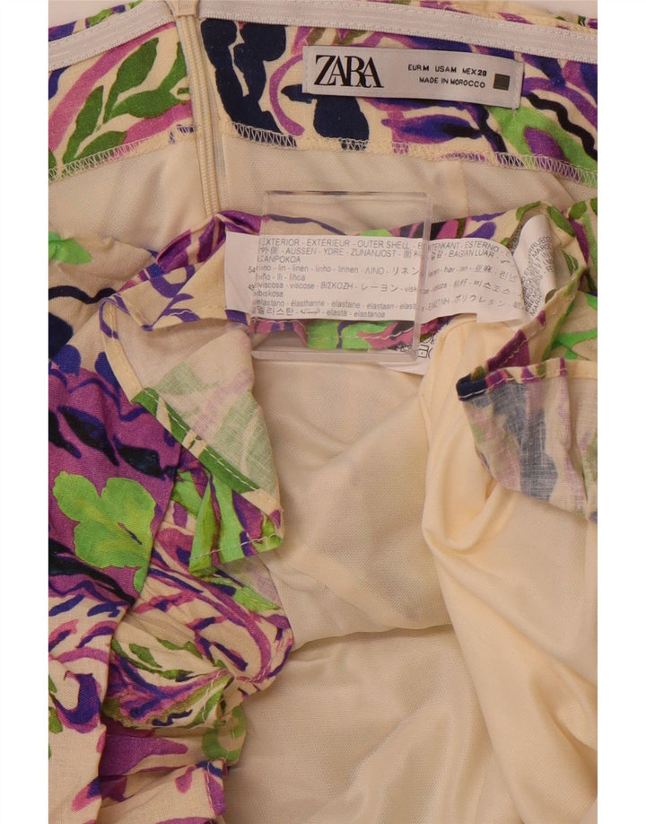 Mini abito senza spalline da donna ZARA UK 12 Lino Paisley medio multicolore