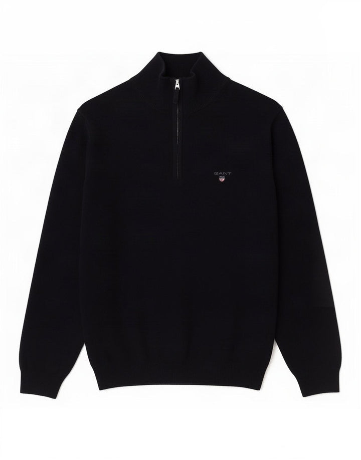 Gant Maglione da uomo con zip e collo in lana blu navy media