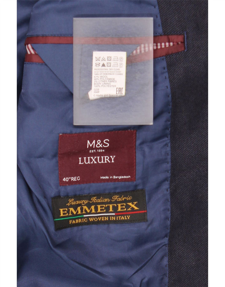 MARKS & SPENCER Giacca blazer da uomo a 2 bottoni UK 40 media lana blu navy