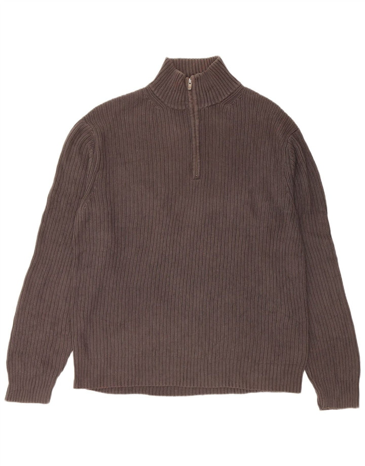 CALVIN KLEIN Maglione da uomo con zip e collo grande in cotone grigio