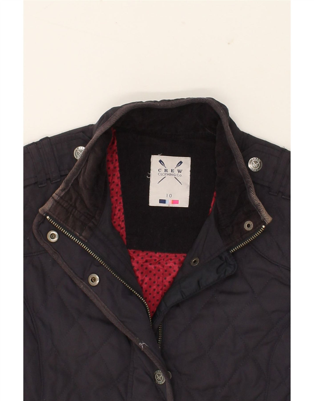 CREW CLOTHING Womens Quilted Jacket UK 10 Small  Navy Blue Polyester Vintage Crew Clothing and Second-Hand Crew Clothing from Messina Hembry 