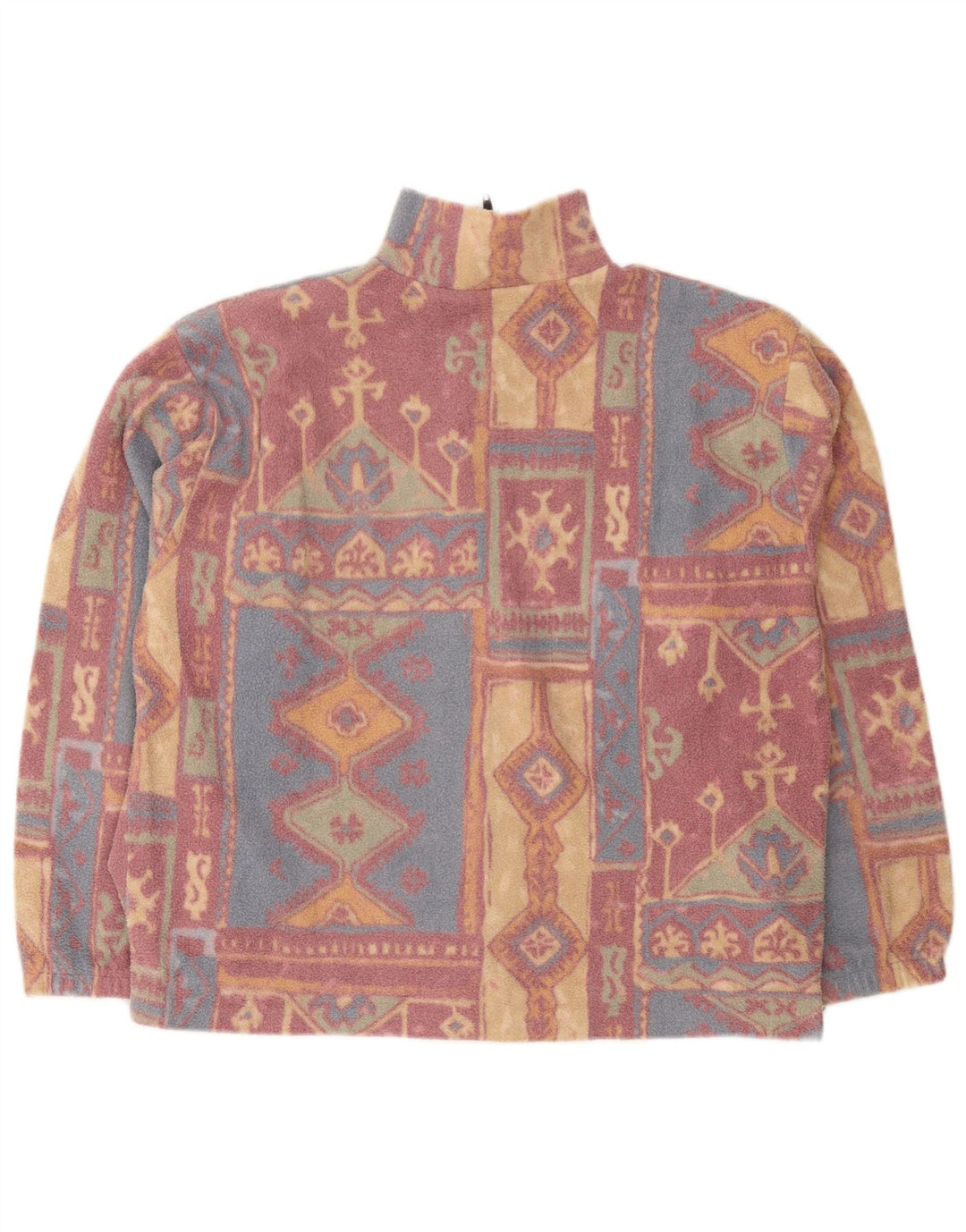Giacca in pile da donna vintage UK 16 Grande poliestere geometrico multicolore