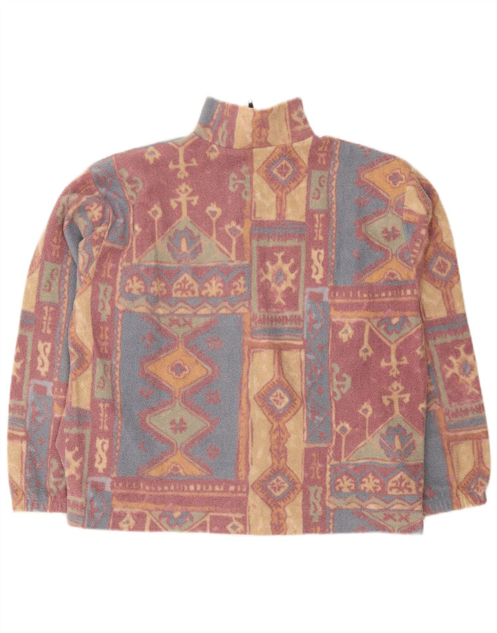 Giacca in pile da donna vintage UK 16 Grande poliestere geometrico multicolore